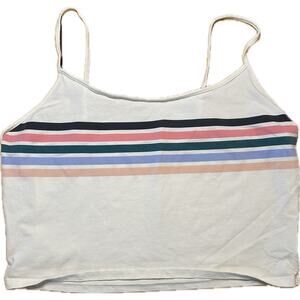 American Eagle Cropped Tank Top XL‎ Cream Rainbow Striped Spaghetti Strap Women